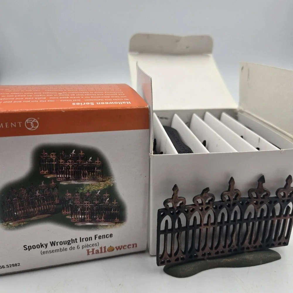 6 Pcs Dept 56 Halloween Village Spooky Wrought Iron Fence #52982 New Old Stock
